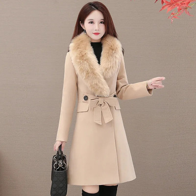 Novi zimski vuneni kaput za žene 2023. Krzneni ovratnik Ženske modne jakne od mješavine vune Ženske vjetrovke Gornja odjeća Mujer kaput