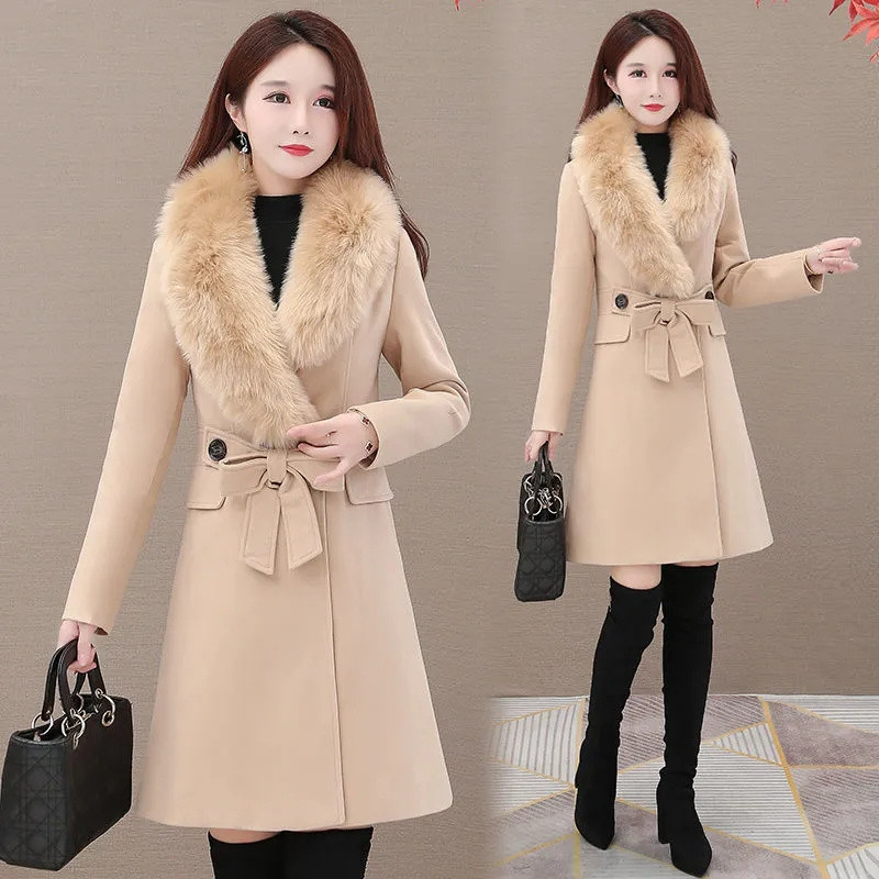 Novi zimski vuneni kaput za žene 2023. Krzneni ovratnik Ženske modne jakne od mješavine vune Ženske vjetrovke Gornja odjeća Mujer kaput