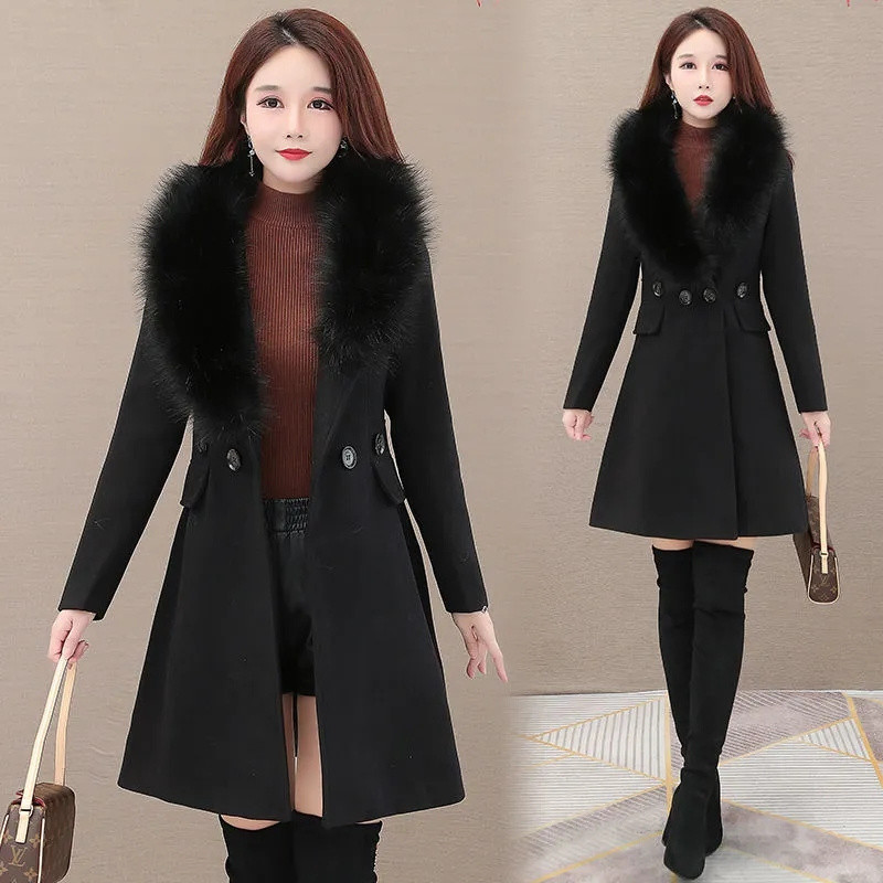 Novi zimski vuneni kaput za žene 2023. Krzneni ovratnik Ženske modne jakne od mješavine vune Ženske vjetrovke Gornja odjeća Mujer kaput