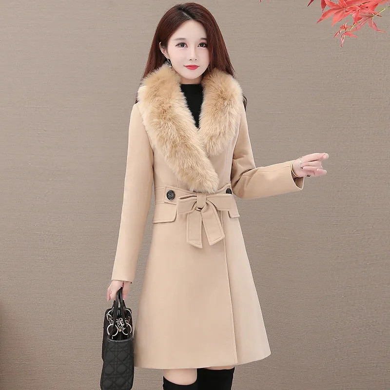 Novi zimski vuneni kaput za žene 2023. Krzneni ovratnik Ženske modne jakne od mješavine vune Ženske vjetrovke Gornja odjeća Mujer kaput