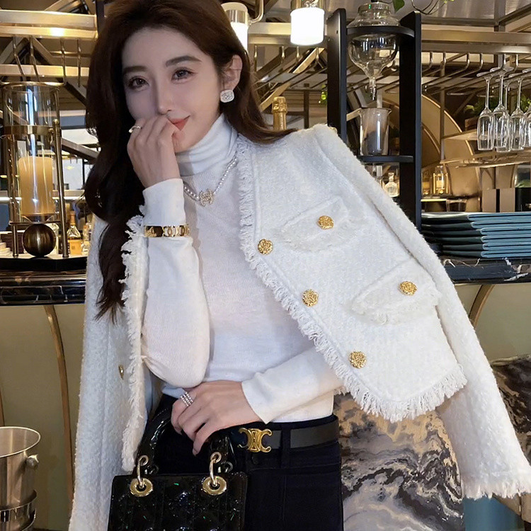 Jachete elegante din tweed decupate femei Vintage paltoane scurte toamnă iarnă birou damă coreeană streetwear modă îmbrăcăminte exterioară Topuri nou