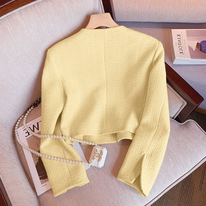 Jachete elegante din tweed decupate femei Vintage paltoane scurte toamnă iarnă birou damă coreeană streetwear modă îmbrăcăminte exterioară Topuri nou