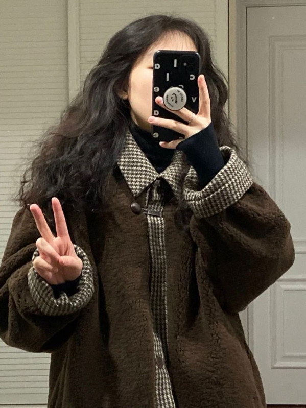 Ženske vintage jakne Zimske janjeće vunene kapute od flisa Smeđa jakna na kopčanje Prevelika, elegantna, ležerna, topla, mekana gornja odjeća