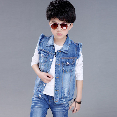 Παιδικά Ρούχα Αγόρια Τζιν Ανοιξιάτικο φθινοπωρινό γιλέκο Παιδικό γιλέκο Μοντέρνα αμάνικα πανωφόρια σχολικά μπλουζάκια Βρεφικό μπουφάν για αγόρι