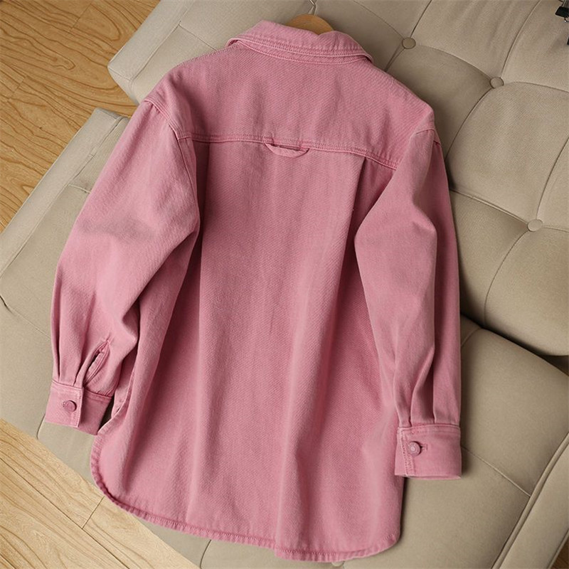 Nauja moteriška rožinė džinsinė striukė Negabaritinė korėjietiško stiliaus vienaeilė džinsinė prašmatni paltai pavasario rudens kaubojų striukės viršutiniai drabužiai