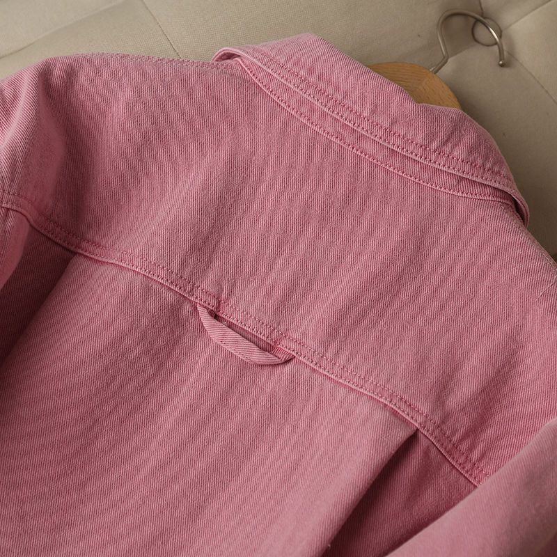 Nauja moteriška rožinė džinsinė striukė Negabaritinė korėjietiško stiliaus vienaeilė džinsinė prašmatni paltai pavasario rudens kaubojų striukės viršutiniai drabužiai