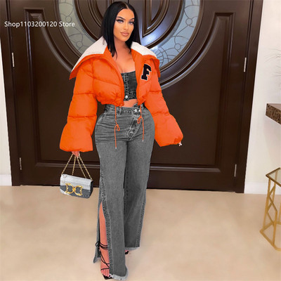 Jachetă de bumbac cu broderie de modă pentru femei Jachetă casual cu rever mare Jachetă căptușită scurtă și mică.