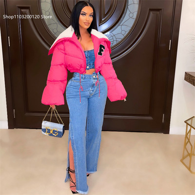 Jachetă de bumbac cu broderie de modă pentru femei Jachetă casual cu rever mare Jachetă căptușită scurtă și mică.