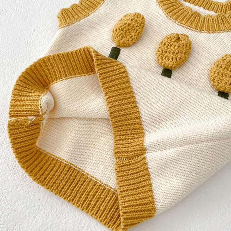 Dječja odjeća za djevojčice Prsluk Jesen 2023 Pleteni slatki trodimenzionalni cvjetni pulover bez rukava Jednobojni ležerni