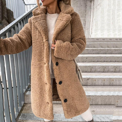 Uus naiste Trench Coat Palus paks mantel Sügistalvine Üherealine Teddy jakk Pikad Stiilis Välisrõivad
