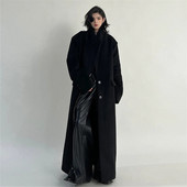 Palton lung negru de lână femeie toamnă iarnă noua culoare solidă rever cu buzunar la un singur piept Top simplu ZM019