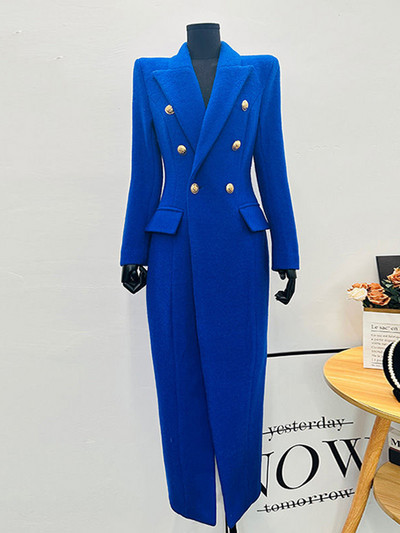 [YA Studio] Jesen/zima Plavi vuneni kaput s dva dijela, ženski novi modni uski kaput srednje dužine 2023.