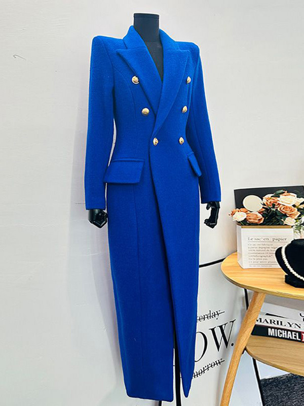 [YA Studio] Jesen/zima Plavi vuneni kaput s dva dijela, ženski novi modni uski kaput srednje dužine 2023.