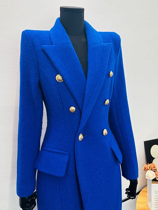 [YA Studio] Jesen/zima Plavi vuneni kaput s dva dijela, ženski novi modni uski kaput srednje dužine 2023.