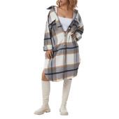 Ženska košulja Kaput Karirani dugi kaput s jednorednim kopčanjem Dekoracija džepova Opuštena verzija Proljetna odjeća Jesenska ulična odjeća Y2k