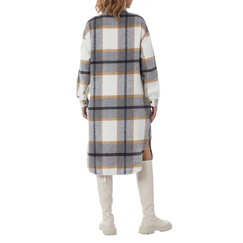 Ženska košulja Kaput Karirani dugi kaput s jednorednim kopčanjem Dekoracija džepova Opuštena verzija Proljetna odjeća Jesenska ulična odjeća Y2k