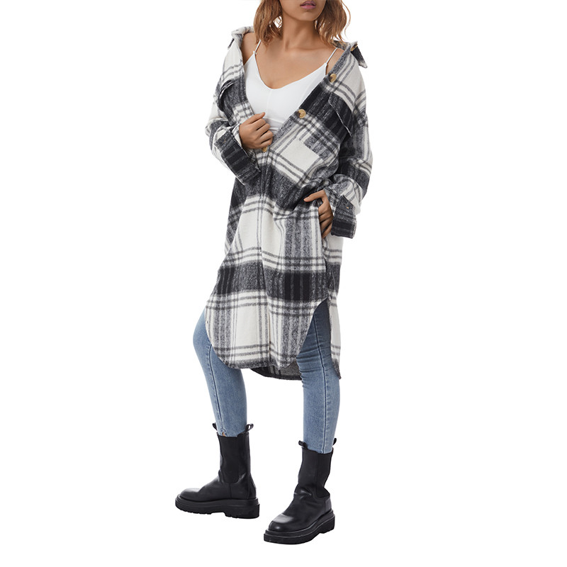 Ženska košulja Kaput Karirani dugi kaput s jednorednim kopčanjem Dekoracija džepova Opuštena verzija Proljetna odjeća Jesenska ulična odjeća Y2k