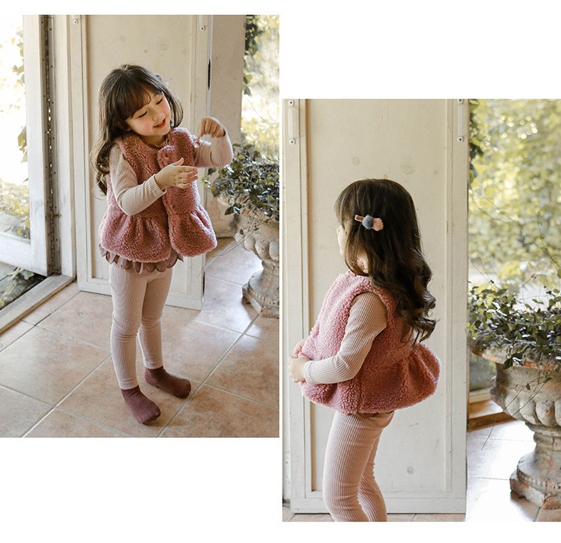 Vaikiški drabužiai mergaitėms Liemenė 2023 m. rudens žiemos apverčiama dėvėjimas gėlėmis marginta pliušinė medvilnė liemenė vienspalvė miela miela