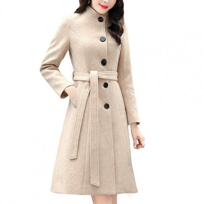 Elegantna ženska vanjska odjeća koja se može prati Ženski trenčkot s džepovima i uskim krojem Gornja odjeća srednje dužine održava toplinu