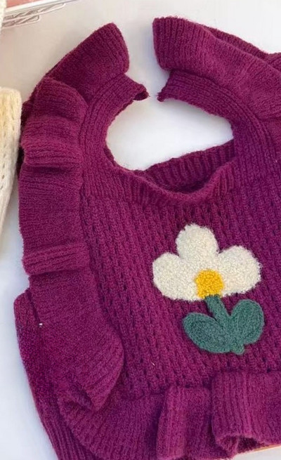 Zimska odjeća za djevojčice Jesenski prsluk Prsluk 2023 Novi čipkani ovratnik Pamučno pletivo Jednobojni cvjetni uzorak Topli tregeri