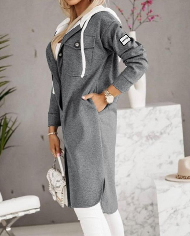 Soe talvejope Naisteriided 2023 Moeprintimine Laienevate varrukatega nööpidega taskudisain Pikanööriga kapuutsiga kardiganist mantel