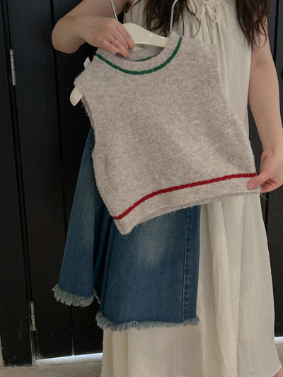 Vestă nouă de toamnă Îmbrăcăminte pentru copii pentru fete Jachetă simplă cu totul asortat Pulover cu gâtul O culoare solidă drăguț fără mâneci tricotat