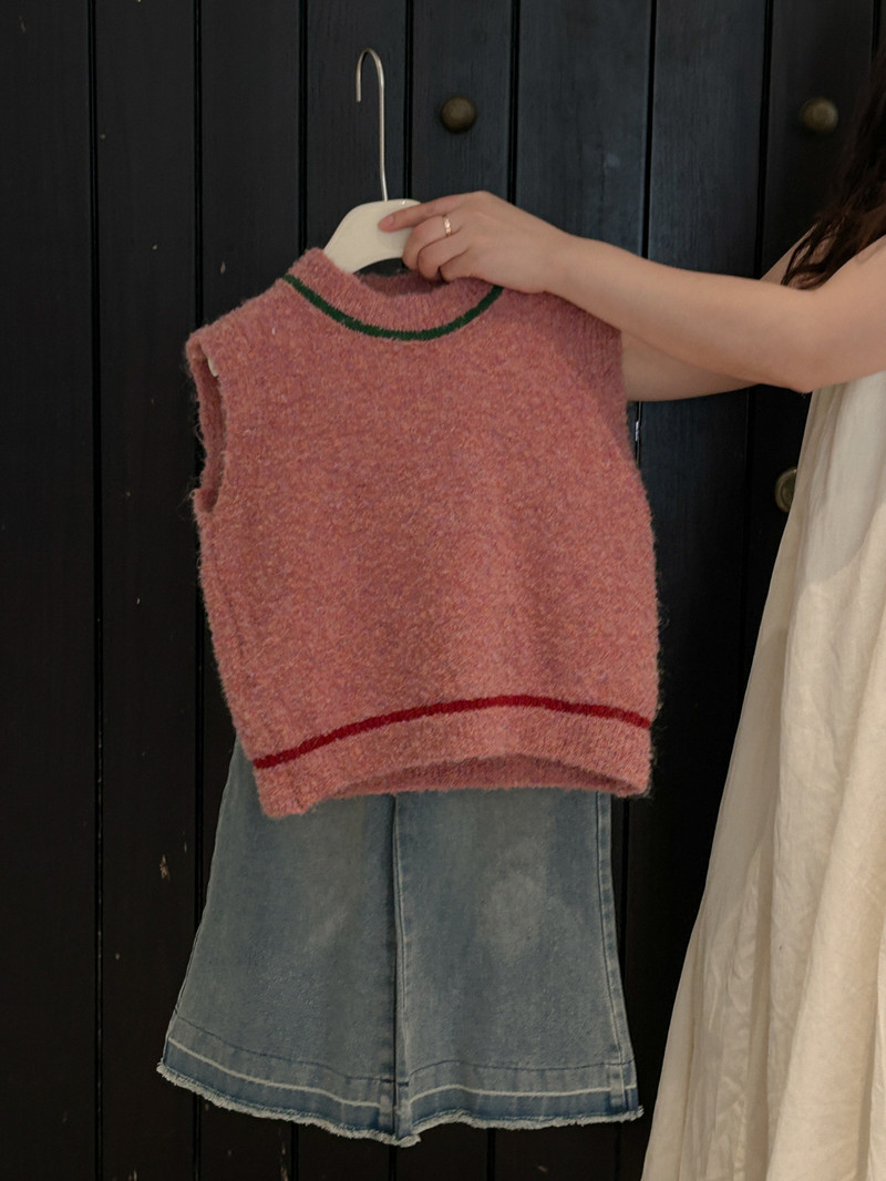 Vestă nouă de toamnă Îmbrăcăminte pentru copii pentru fete Jachetă simplă cu totul asortat Pulover cu gâtul O culoare solidă drăguț fără mâneci tricotat