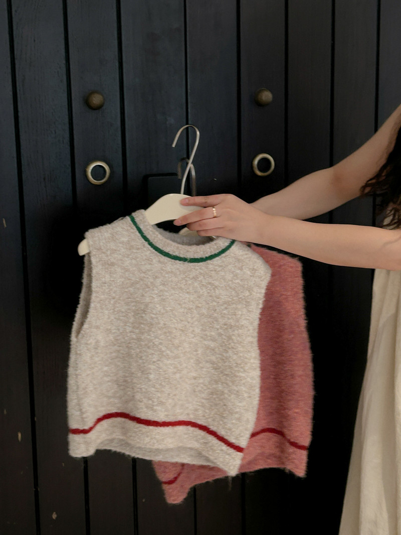 Vestă nouă de toamnă Îmbrăcăminte pentru copii pentru fete Jachetă simplă cu totul asortat Pulover cu gâtul O culoare solidă drăguț fără mâneci tricotat