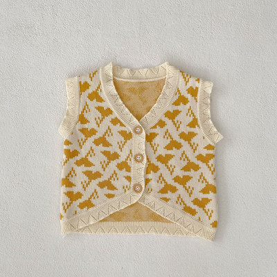 2023 Jesen Zima Odjeća za djevojčice Prsluk Kombinirani kardigan lisnati žakard pleteni s V izrezom jednobojni bez rukava jednoredno kopčanje