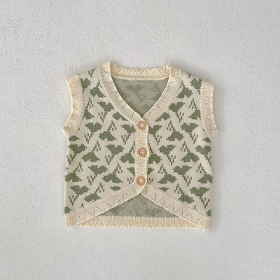 2023 Jesen Zima Odjeća za djevojčice Prsluk Kombinirani kardigan lisnati žakard pleteni s V izrezom jednobojni bez rukava jednoredno kopčanje