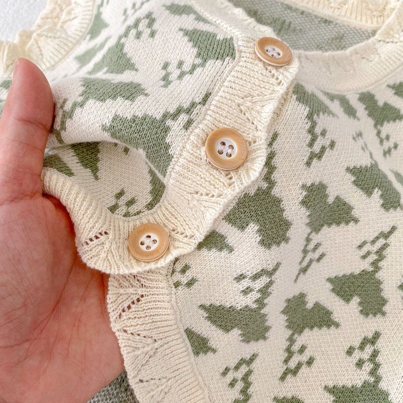 2023 Jesen Zima Odjeća za djevojčice Prsluk Kombinirani kardigan lisnati žakard pleteni s V izrezom jednobojni bez rukava jednoredno kopčanje