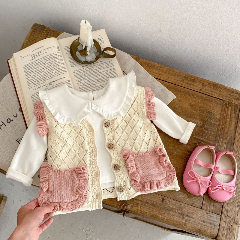 Dječja odjeća za djevojčice, prsluk, jesen 2023, sve za bebe, novorođenčad, leteći prsluk s rukavima, bez rukava, jednoredno kopčanje, slatki