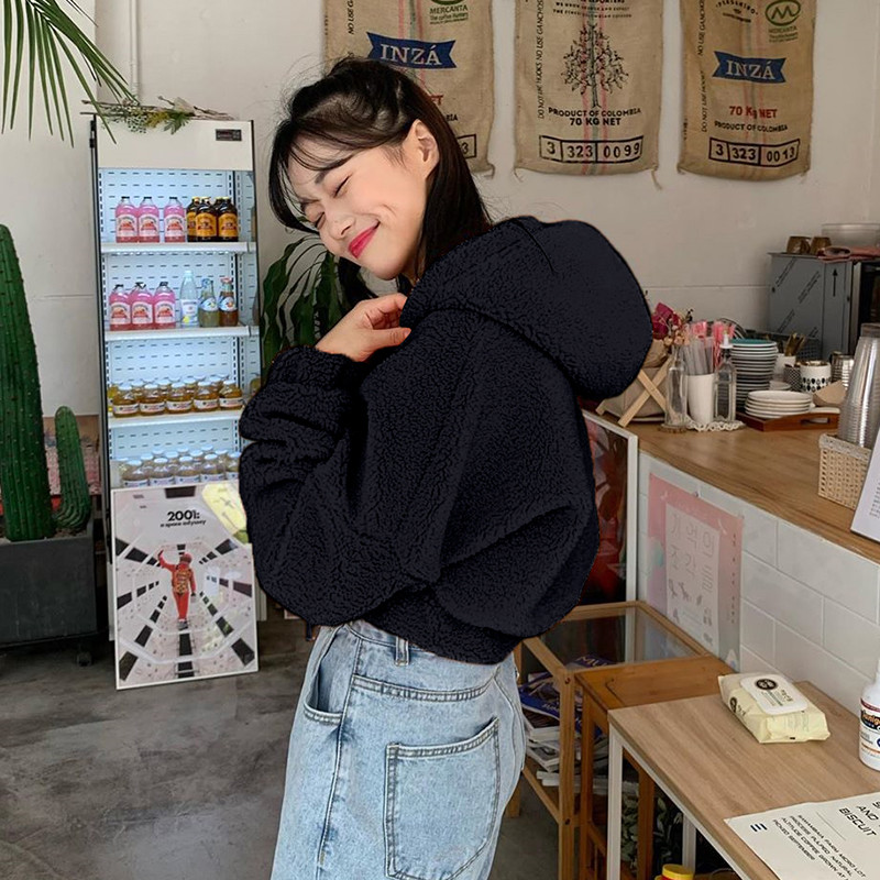 2023 Nouă îmbrăcăminte pentru femei la modă cu glugă Jachetă scurtă cu fermoar femei iarnă negru modă casual anii 90 Harajuku coreeană femei