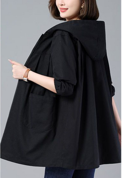 YISOLIFE Ženske jakne dugih rukava Lagane trenč jakne s kapuljačom široke vjetrobranske jakne s patentnim zatvaračem i džepovima