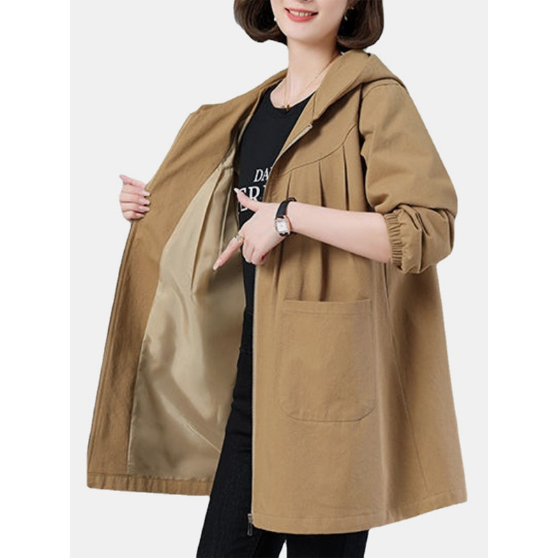 YISOLIFE Ženske jakne dugih rukava Lagane trenč jakne s kapuljačom široke vjetrobranske jakne s patentnim zatvaračem i džepovima