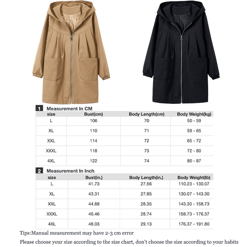 YISOLIFE Ženske jakne dugih rukava Lagane trenč jakne s kapuljačom široke vjetrobranske jakne s patentnim zatvaračem i džepovima