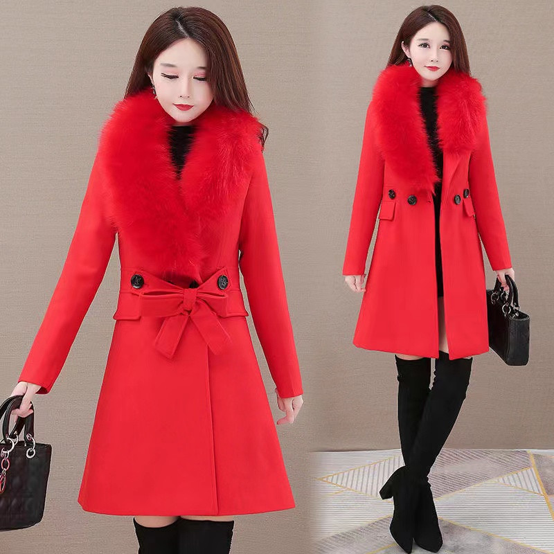 Zimski ženski vuneni kaput Krzneni ovratnik 2023. Nove ženske modne jakne od mješavine vune Ženske vjetrovke Gornja odjeća Mujer kaput