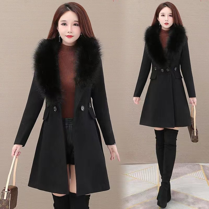 Zimski ženski vuneni kaput Krzneni ovratnik 2023. Nove ženske modne jakne od mješavine vune Ženske vjetrovke Gornja odjeća Mujer kaput