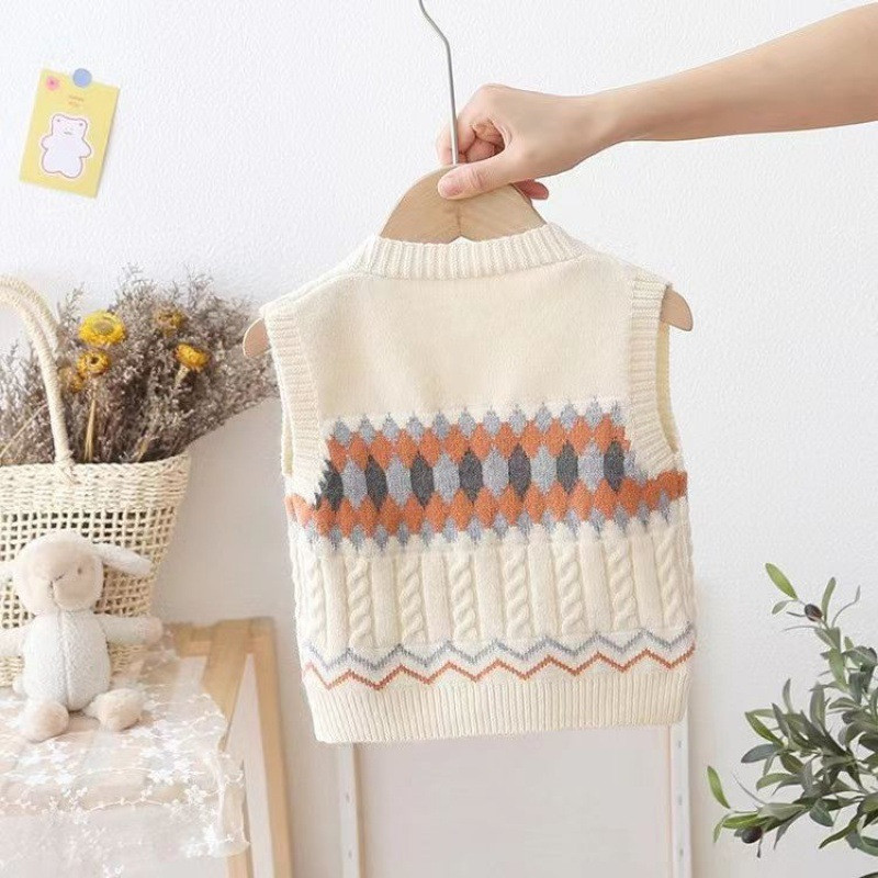 Dječji džemperi bez rukava Proljeće Jesen Korejski Svestrani Pleteni deblji prsluci Džemperi Dječji prsluk Kardigan Kaput