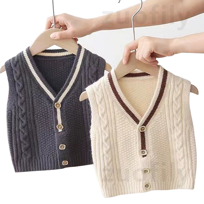 Dječji džemperi bez rukava Proljeće Jesen Korejski Svestrani Pleteni deblji prsluci Džemperi Dječji prsluk Kardigan Kaput