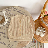 Zimska odjeća za djevojčice, prsluk, prsluk s O-izrezom, jesen 2023. Jednobojni jednobojni pamučni izdubljeni pleteni kaput bez rukava