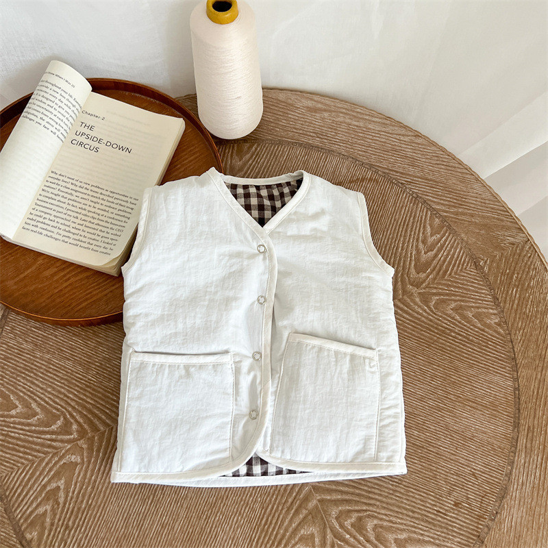 Dječji prsluk za dječake Djevojčice Gornja odjeća Jesen Zima Debeli prsluk bez rukava s V-izrezom Odjeća za novorođenče Pamučne jakne