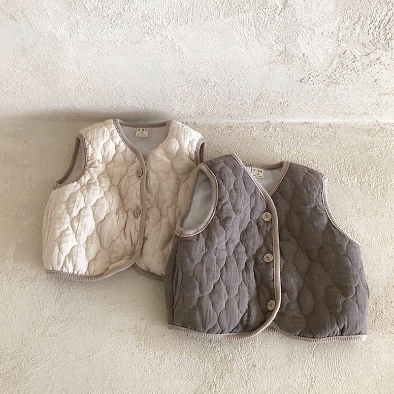 Dječji prsluk za dječake Djevojčice Gornja odjeća Jesen Zima Debeli prsluk bez rukava s V-izrezom Odjeća za novorođenče Pamučne jakne