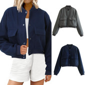 Jachete de iarnă pentru femei de dimensiuni mari Îmbrăcăminte de toamnă pentru femei Jachetă cu nasturi cu umăr căzut haină scurtă decupată