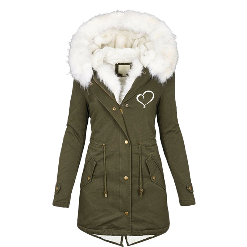 Modni zimski uski ženski vuneni ovratnik s kapuljačom srednje dužine, topli pamučni kaput s patentnim zatvaračem Ženski kaput s kapuljačom s uzicom