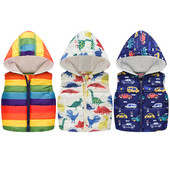 Zimski prsluk s kapuljačom za dječake Različiti stilovi iz crtanih filmova Modni uzorci Prsluk Jakna za dječake Unutarnji sloj Baršun Održava toplinu Dječja odjeća