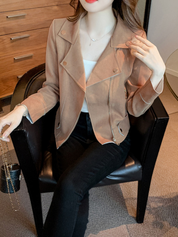 Ženski baloner srednje dužine, elegantan otvoreni ovratnik, jednobojan, osnovni klasični dizajn, modni trenč dugih rukava Novo