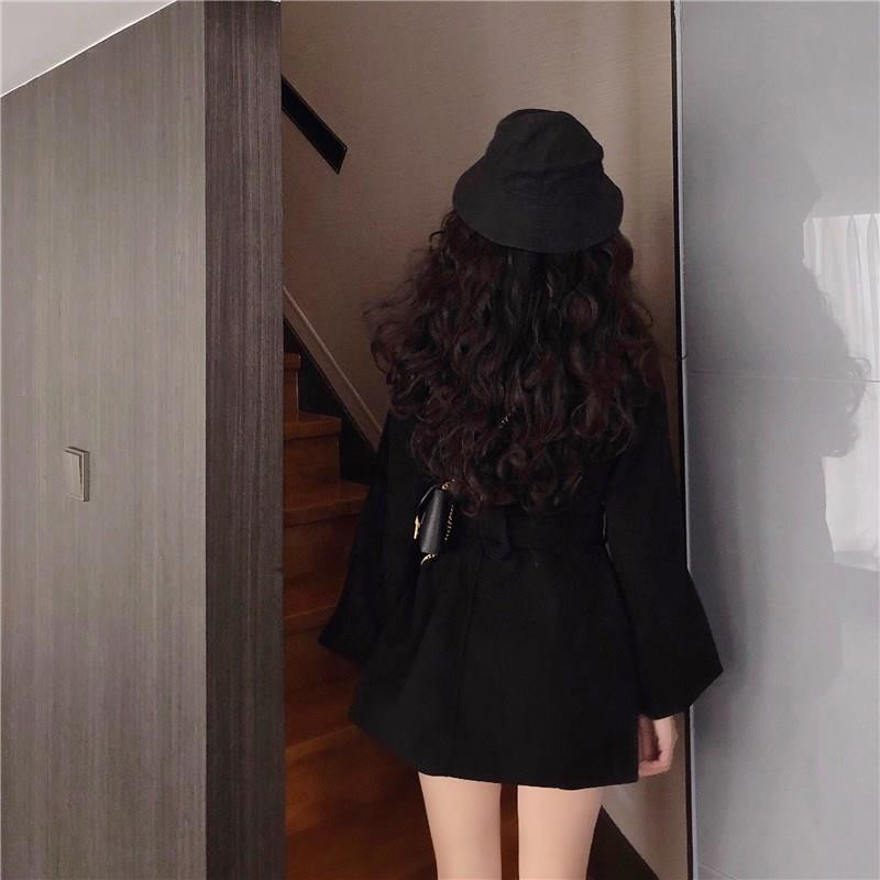 Kaputi od mješavine vune Crni pojasi Uski ovratnik s dvostrukim kopčanjem Topla, elegantna gornja odjeća Ženski gornji kaput Leisure Chic Novo