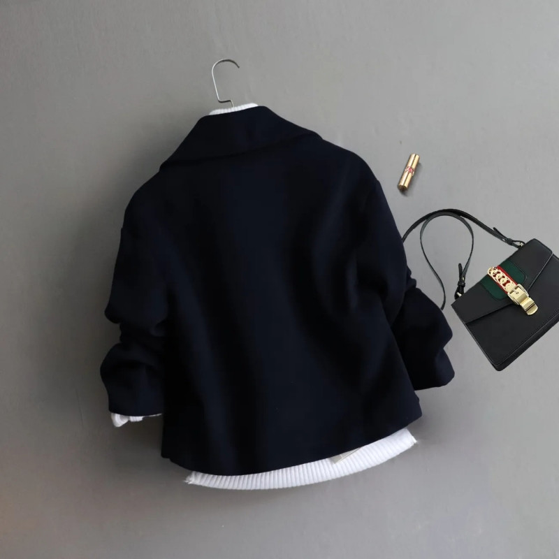Ženske modne jednobojne deblje kratke jakne Majice dugih rukava Topla jesen zima Preppy stil Ženske uske vunene kapute Ulična odjeća