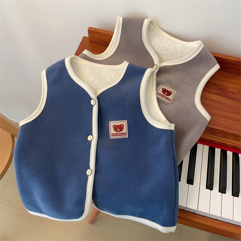 Iarnă, veste de pluș cu două fețe, veste calde pentru bebeluși, purtând animale din desene animate pentru copii, vestă groasă de pluș, drăguți, băieți, fete